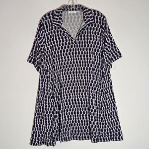 Masai Copenhagen Dress Womens XXL Purple Geometric Stretch Pockets Denmark 2X